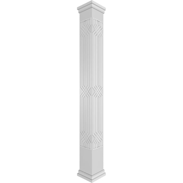 Ekena Millwork Craftsman Classic Square Non-Tapered Atlas Fretwork Column w/ Prairie Capital & Prairie Base CC0809ENATLPRPR - main